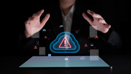 Cloud computing with alert icons and security elements, representing real-time threat detection, risk prevention, and digital infrastructure protection Parse