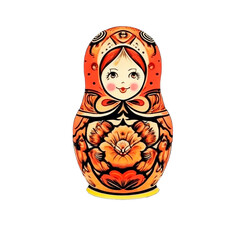Russian matryoshka doll toy, bright colorful pattern. Isolated object on a white background.