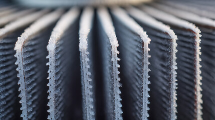 A captivating close-up of frozen, ridged surface, showcasing the intricate details of ice crystals forming along the edges. A mesmerizing dance of nature's artistry!