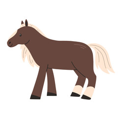 Brown horse in cartoon flat style isolated on a white background. Vector illustration.
