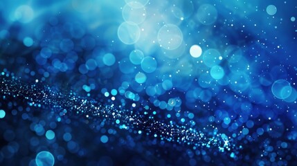 Blue bokeh background with sparkling lights, abstract glitter texture