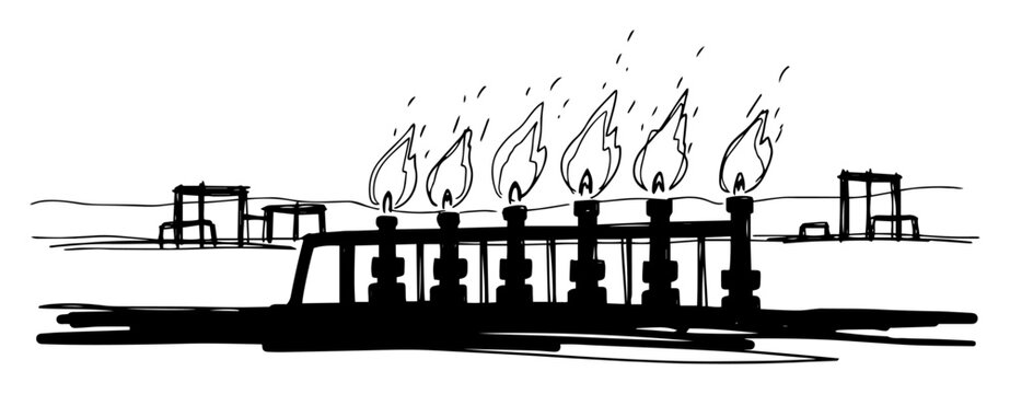 gas flaring at oil refinery or chemical plant sketch vector