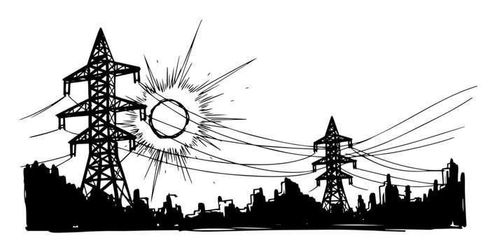 power grid during heatwave or solar flare disaster sketch vector
