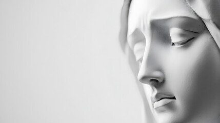 Marble sculpture evokes feelings of sadness and grief. Side view showcases the detail of the figure and expression of pain. A classical depiction of mourning.