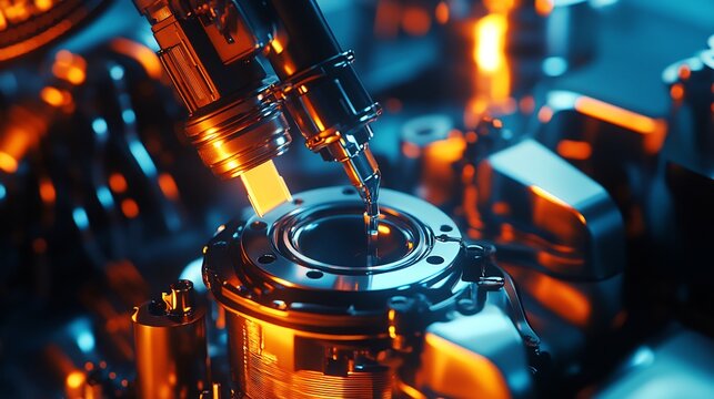 Robotic probe inserting precision sensor into mechanical component in high-tech industrial facility