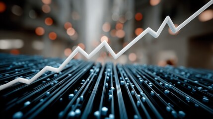 Abstract financial growth concept with a rising graph line over a digital background, symbolizing progress and success in business and investment strategies for modern enterprises