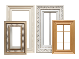 Antique home design featuring two vintage wooden windows with shutters set in an old brown wood frame on an empty house wall interior