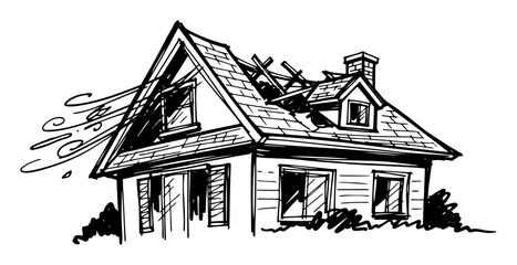 storm damaged house roof sketch © Mago