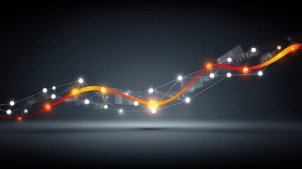 Glowing wavy line with connected nodes against a dark background, suggesting data or progress