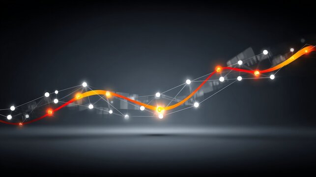 Glowing wavy line with connected nodes against a dark background, suggesting data or progress - Powered by Adobe