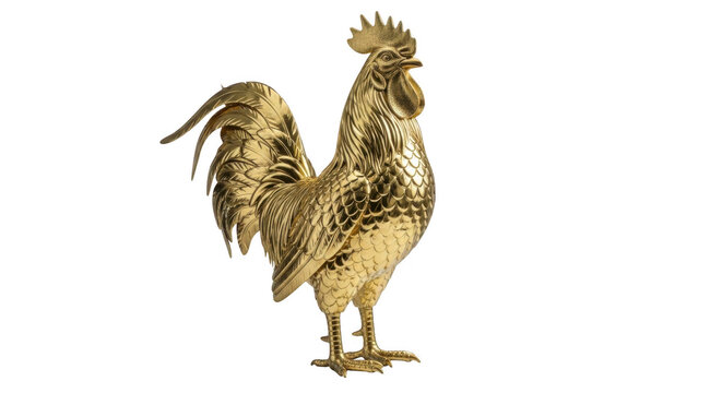Majestic golden rooster emblem detailed texture silhouette isolated transparent background