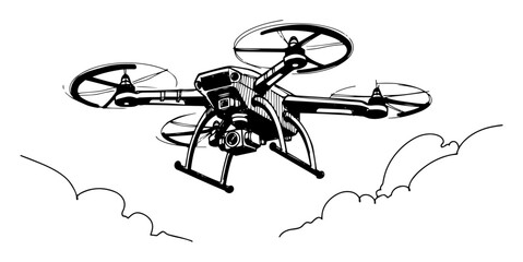 camera drone quadcopter flying in the sky vector sketch