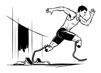 amputee sprinter running with prosthetic blade sketch