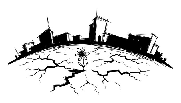 hope concept flower growing in cracked earth after disaster