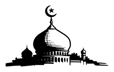 mosque silhouette with crescent moon islamic religion vector shape