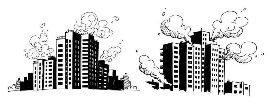 city air pollution from buildings environmental problem vector shape
