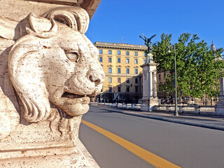 Testa di Leone Scolpita in Pietra sul Lungotevere a Roma 932