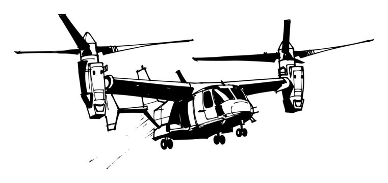 tiltrotor aircraft in flight vector shape silhouette