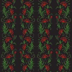 Vector floral seamless pattern from hand painted carnation flowers on a black background