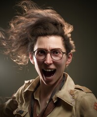 Hange Zo realistic portrait of an eccentric scien