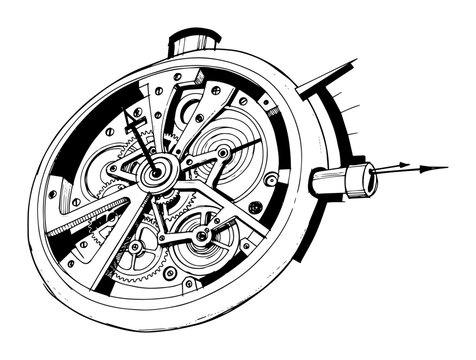 mechanical pocket watch gears sketch vector