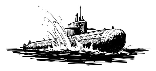 military submarine emerging from the water vector sketch © Mago