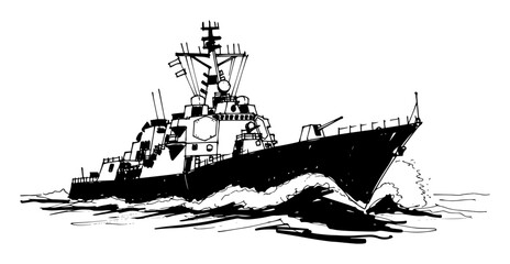 warship military navy vessel sketch vector © Mago