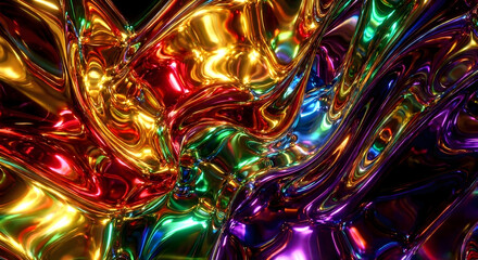 Abstract colorful liquid surface with flowing shapes and glossy reflections
