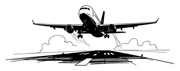 airplane taking off runway sketch vector © Mago