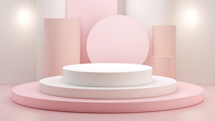 Naklejka premium Minimal Pastel Pink 3D Podium with Round Display Platform