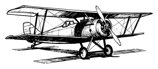 vintage biplane old airplane sketch vector © Mago