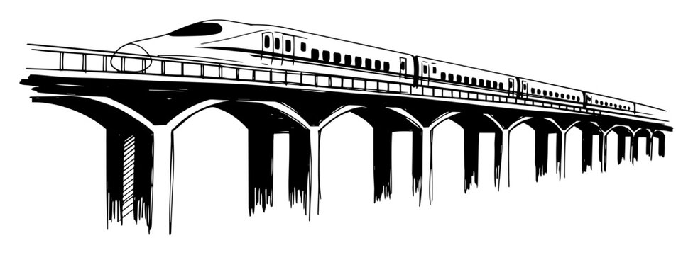high speed train railway bridge sketch vector