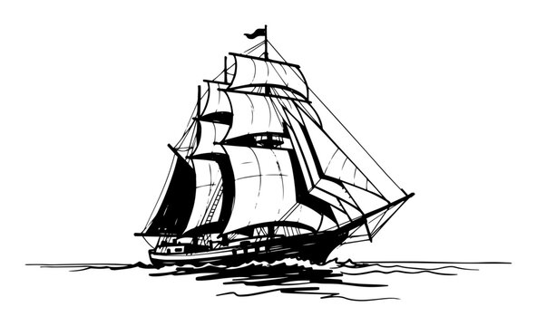 sailing ship old vintage boat sketch vector