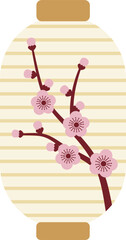 Japanese white lantern with pink plum blossom pattern illustration. Chinese ornament with flat design. Oriental style. 