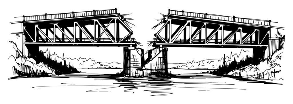 broken railway bridge sketch vector
