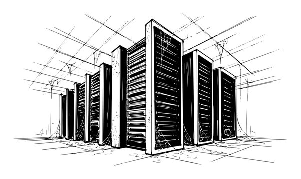 futuristic data server center sketch vector
