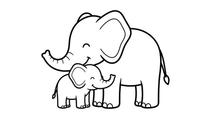 Fototapeta premium Cute elephant and calf sketch in minimalistic outline style