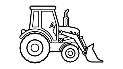 Obraz premium Linear outline of tractor loader with backhoe for construction and farming