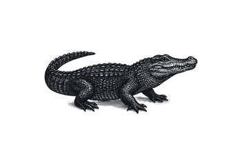 Naklejka premium Detailed engraving of an alligator in black and white — stock illustration.