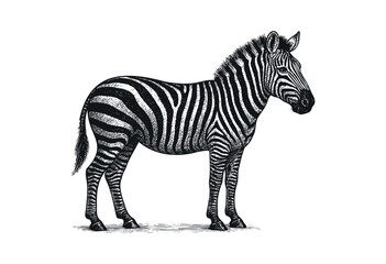 Fototapeta premium An elegant hand-drawn illustration of a zebra with black and white stripes, showcasing a classic engraved style — stock illustration.