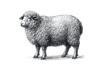 Obraz premium An ink drawing of a sheep standing, sketched in a vintage engraved style — stock illustration.