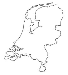 Vector map of Netherlands, a country in Northwestern Europe. Detailed black contour, isolated on white background.