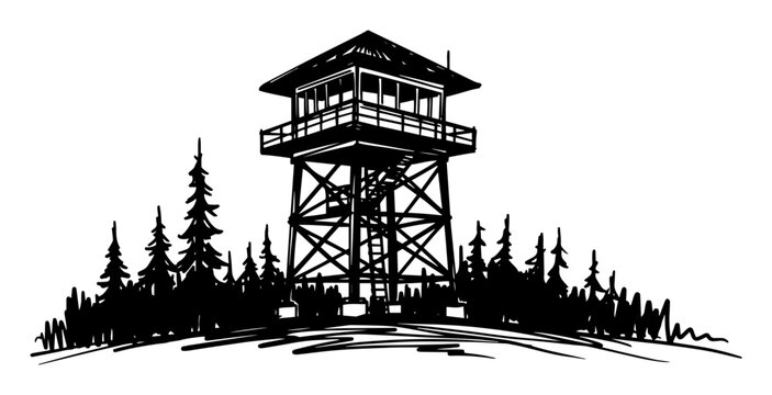 forest watchtower lookout sketch vector