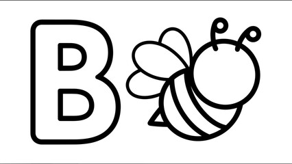 Letter b with cute bee outline design for kids and learning activities