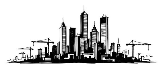 modern city skyline under construction vector shape silhouette