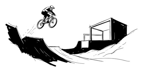 Fototapeta premium bmx rider jumping on ramp extreme sport vector black silhouette