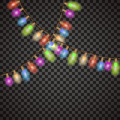  Two garlands of bright holiday lights