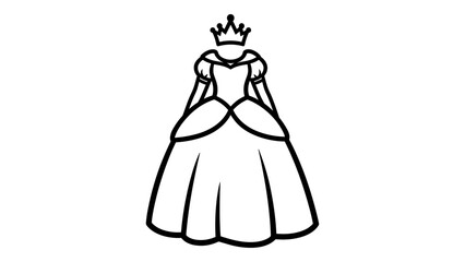 Fototapeta premium Princess gown outline with crown in elegant line art style