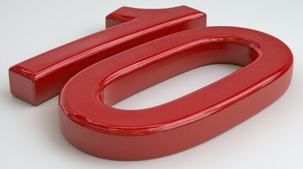 Glossy, crimson "10" rendered in 3D, placed on a clean white surface with subtle shadows