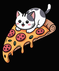 Cute Cat With Pizza Slice - Food Lover Pizza Baker